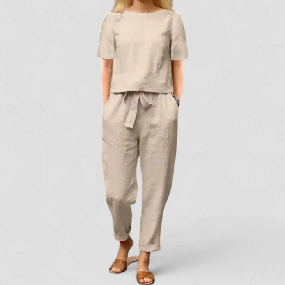 Linen Two Piece Relaxed Fit Jumpsuit Set