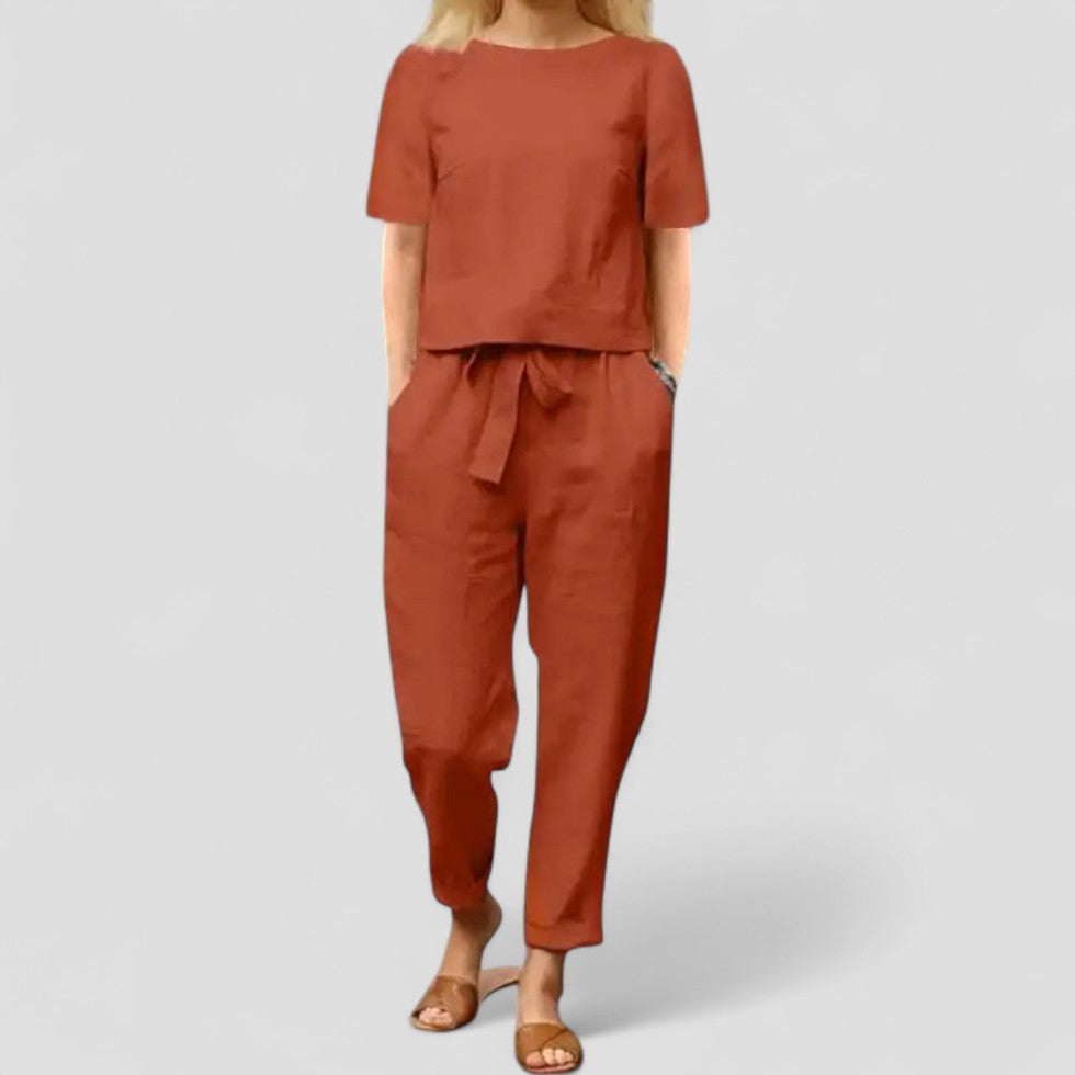 Linen Two Piece Relaxed Fit Jumpsuit Set
