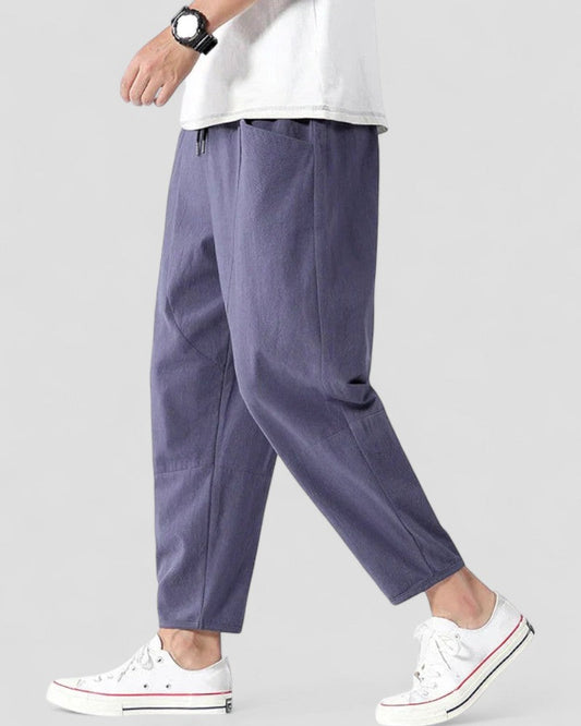 Linen blend cropped trousers relaxed fit for men