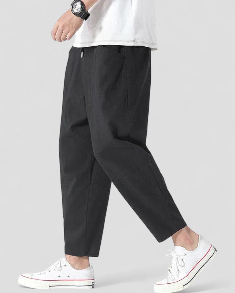 Linen blend cropped trousers relaxed fit for men