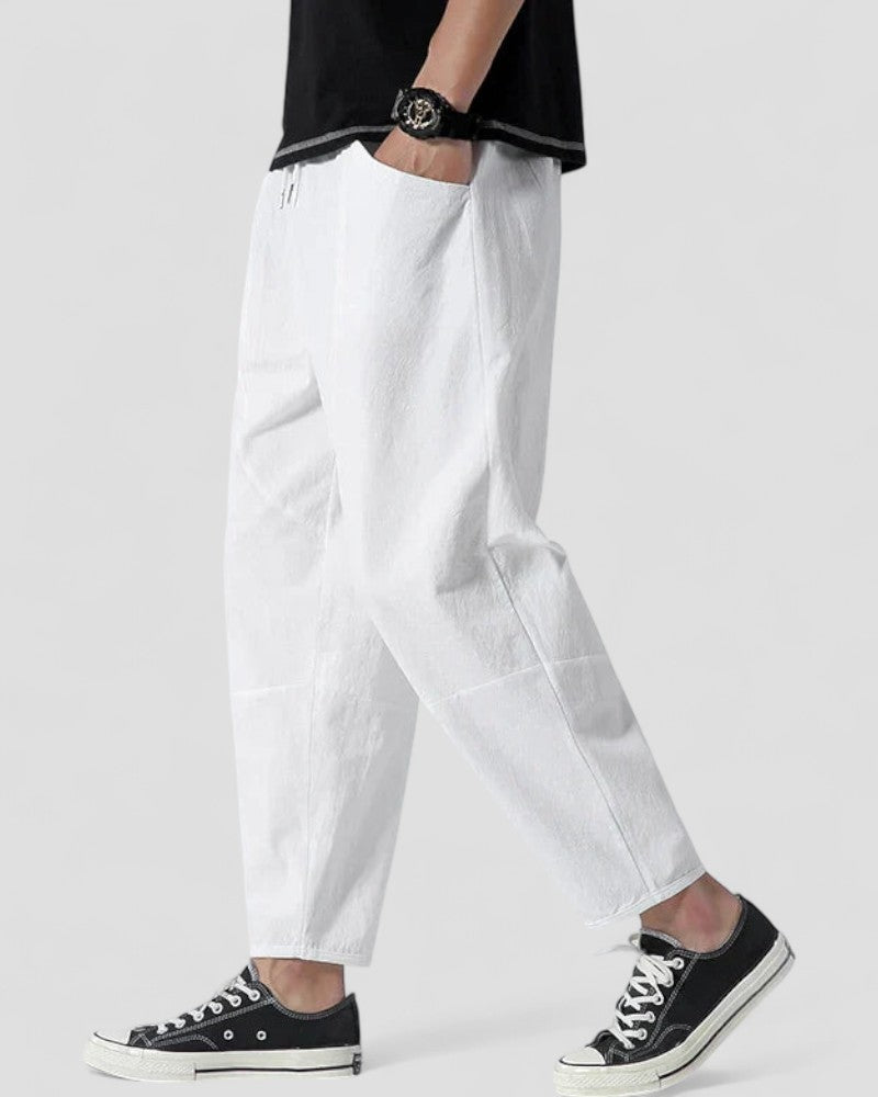 Linen blend cropped trousers relaxed fit for men