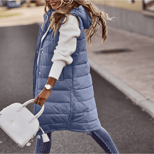 Warm Padded Vest With Hood And Pockets - VogeLuxe