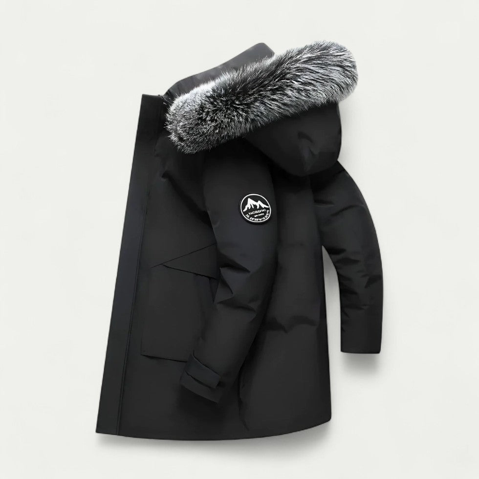 Long Hooded Winter Parka with Faux Fur Trim for Men 0