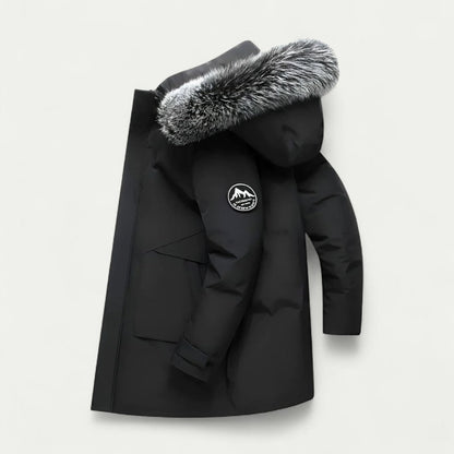 Long Hooded Winter Parka with Faux Fur Trim for Men 0