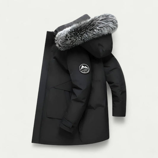 Long Hooded Winter Parka with Faux Fur Trim for Men 0