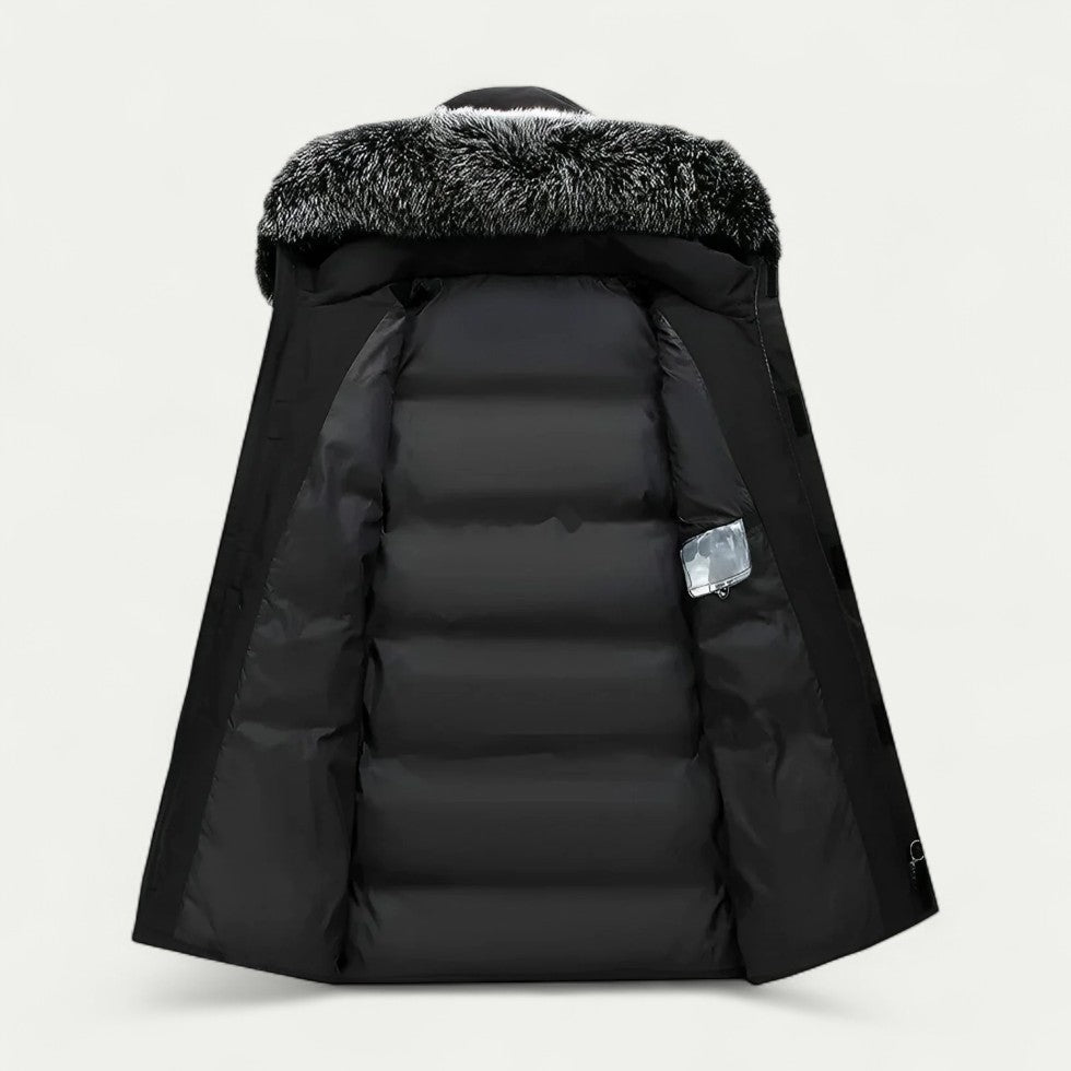 Long Hooded Winter Parka with Faux Fur Trim for Men 1