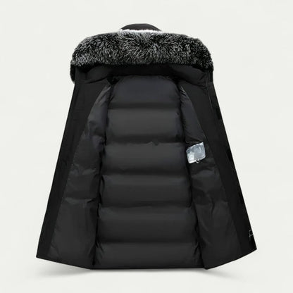 Long Hooded Winter Parka with Faux Fur Trim for Men 1