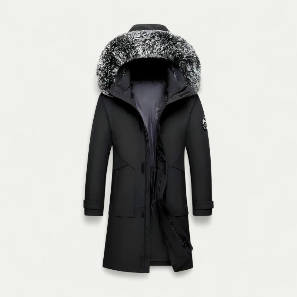 Long Hooded Winter Parka with Faux Fur Trim for Men 2
