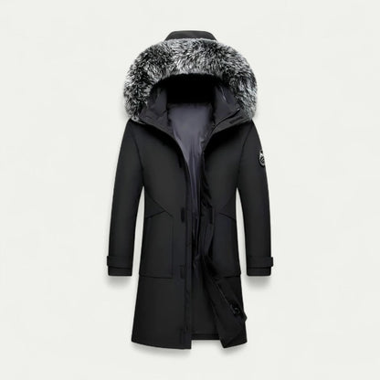 Long Hooded Winter Parka with Faux Fur Trim for Men 2