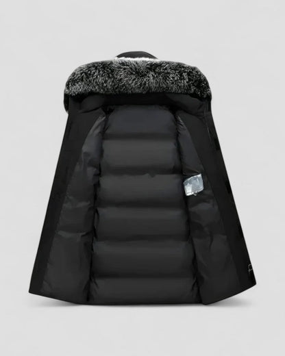 Long Winter Parka Coat with Faux Fur Hood For Men