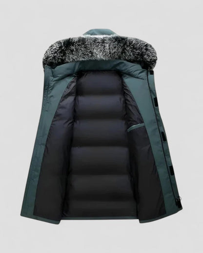 Long Winter Parka Coat with Faux Fur Hood For Men