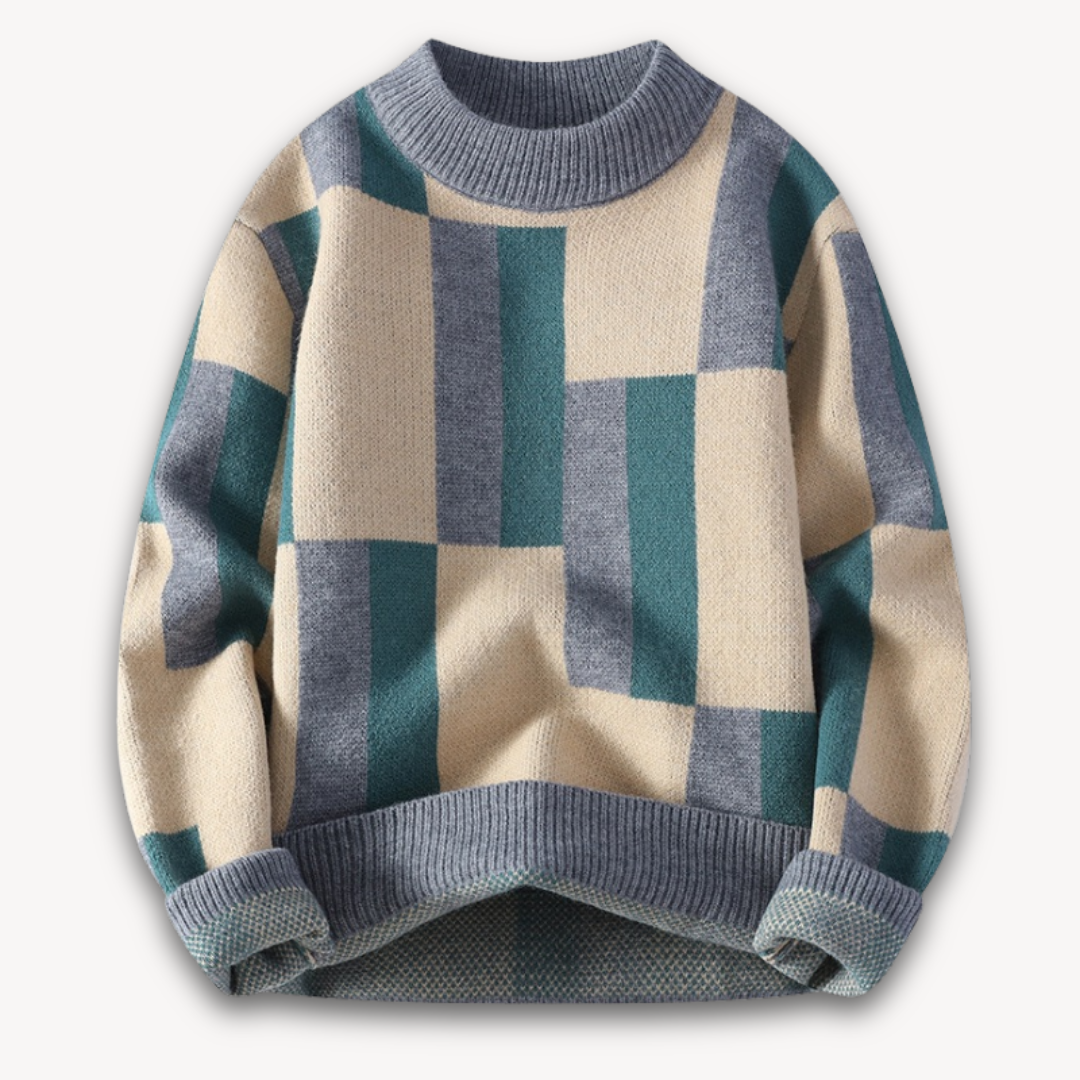 VogeLuxe | Men’s Geometric Color-Block Crewneck Sweater