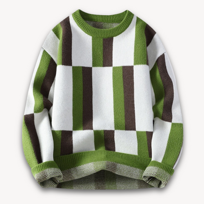 VogeLuxe | Men’s Geometric Color-Block Crewneck Sweater