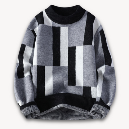 VogeLuxe | Men’s Geometric Color-Block Crewneck Sweater