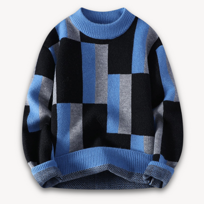 VogeLuxe | Men’s Geometric Color-Block Crewneck Sweater