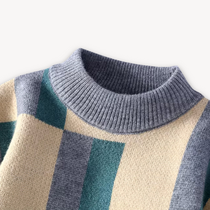 VogeLuxe | Men’s Geometric Color-Block Crewneck Sweater