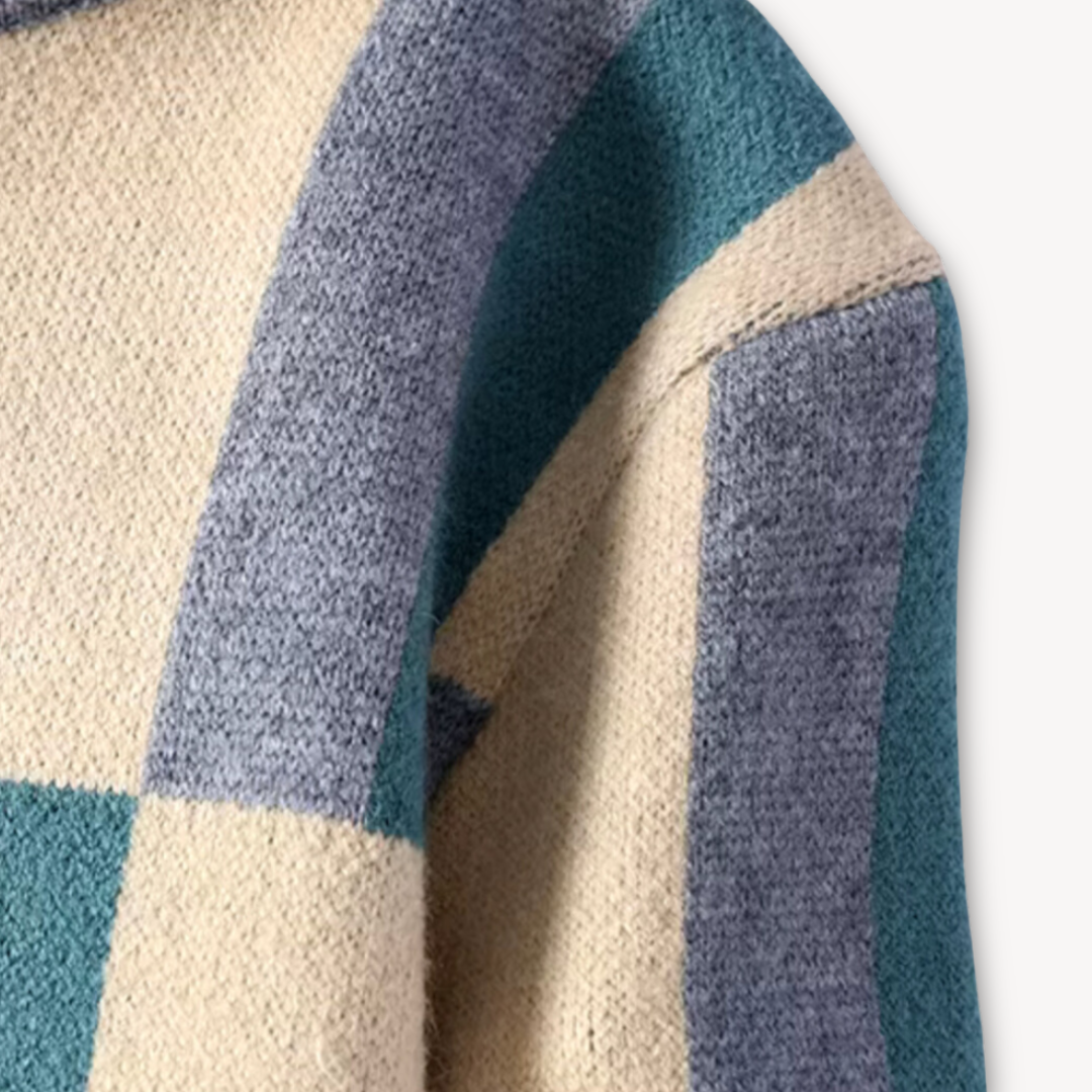 VogeLuxe | Men’s Geometric Color-Block Crewneck Sweater