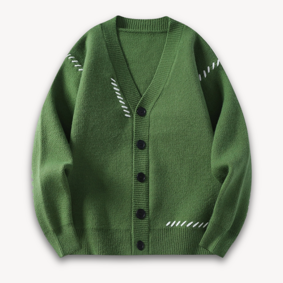 VogeLuxe | Men’s V-Neck Cardigan with Bold Stitching