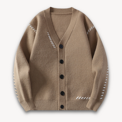 VogeLuxe | Men’s V-Neck Cardigan with Bold Stitching