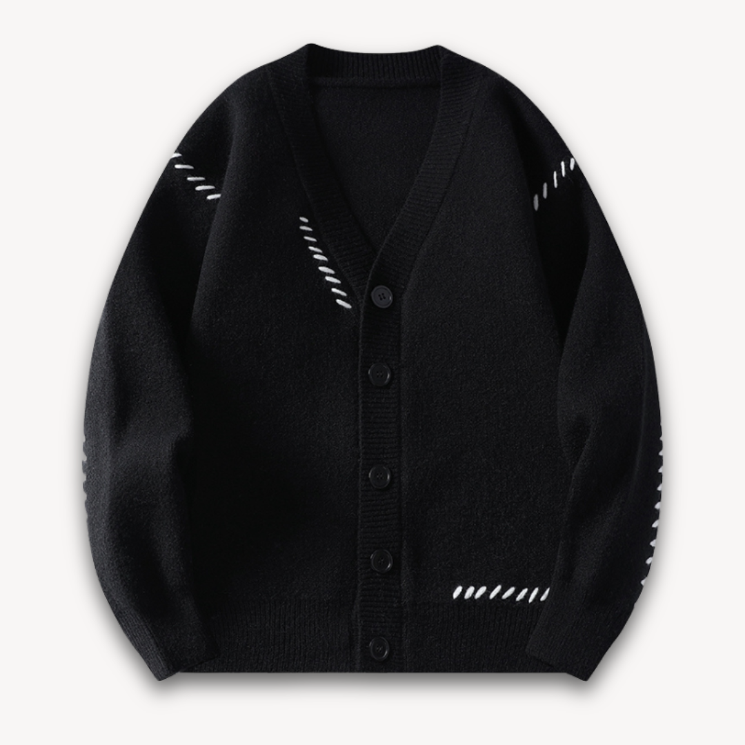 VogeLuxe | Men’s Decorative Stitch V-Neck Cardigan