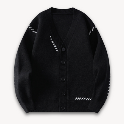 VogeLuxe | Men’s Decorative Stitch V-Neck Cardigan