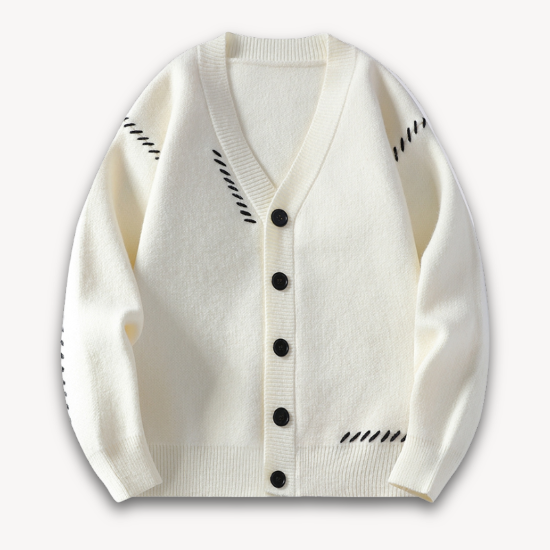 VogeLuxe | Men’s V-Neck Cardigan with Bold Stitching