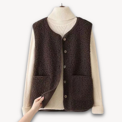 Women's Sherpa Fleece Vest - Soft Plush Sleeveless Jacket with Pockets - Casual Winter Wear