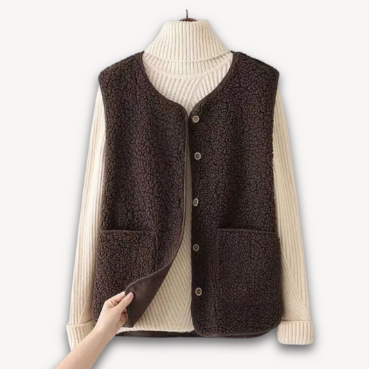 Women's Sherpa Fleece Vest - Soft Plush Sleeveless Jacket with Pockets - Casual Winter Wear