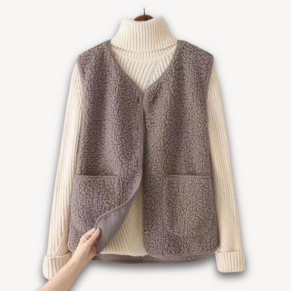 Women's Sherpa Fleece Vest - Soft Plush Sleeveless Jacket with Pockets - Casual Winter Wear