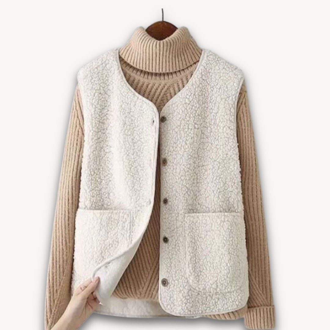 Women's Sherpa Fleece Vest - Soft Plush Sleeveless Jacket with Pockets - Casual Winter Wear