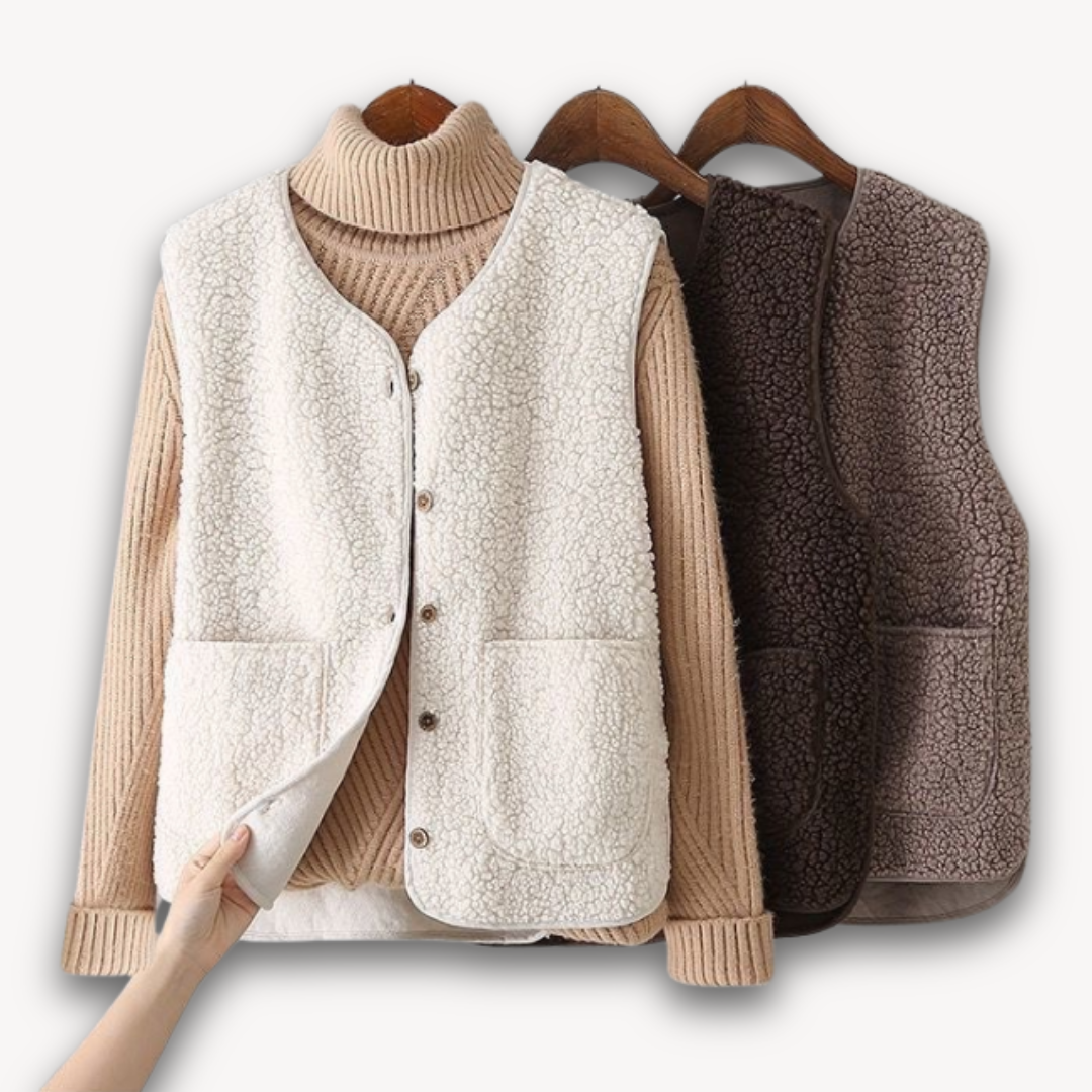 Women's Sherpa Fleece Vest - Soft Plush Sleeveless Jacket with Pockets - Casual Winter Wear
