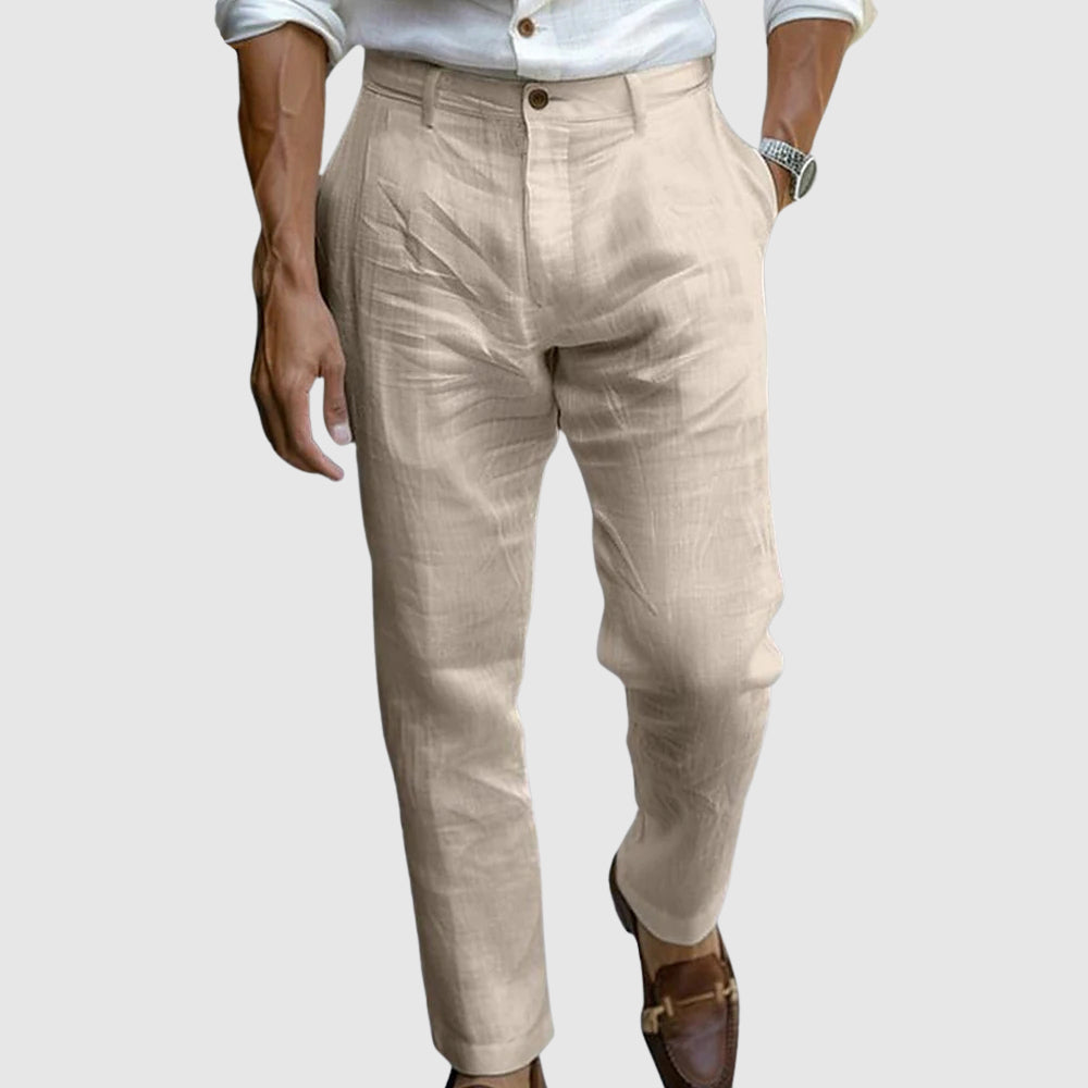Slim Fit Comfortable Trousers with Elastic Waist and Button Fly