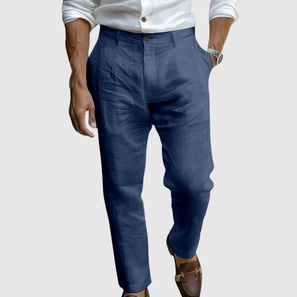 Slim Fit Comfortable Trousers with Elastic Waist and Button Fly