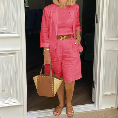 Women's Fashionable Red Shorts Suit Jacket Set