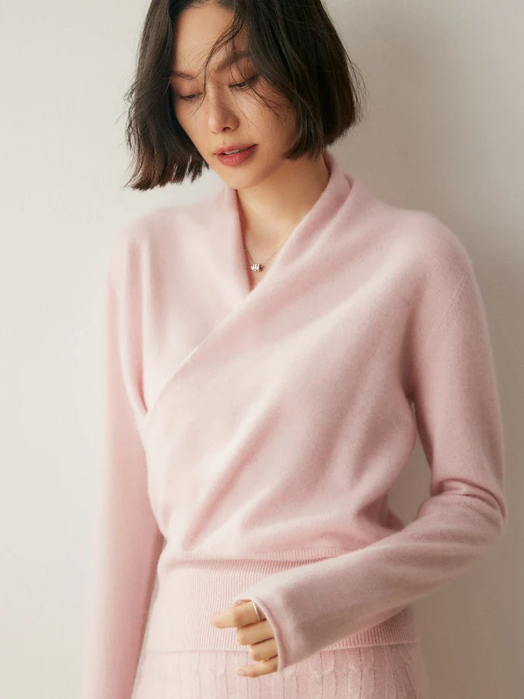 VogeLuxe | Women’s Cashmere Crossover Collar Sweater