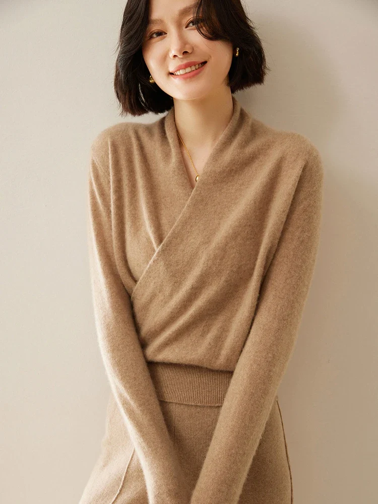 VogeLuxe | Women’s Cashmere Crossover Collar Sweater