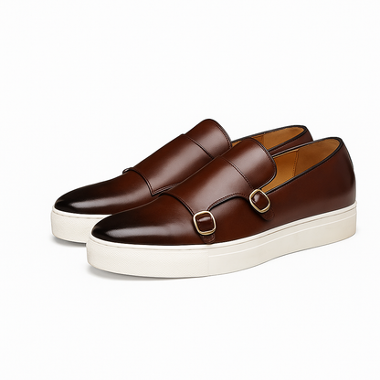 Luxeoutfit | Contrast Buckled Leather Loafers 0