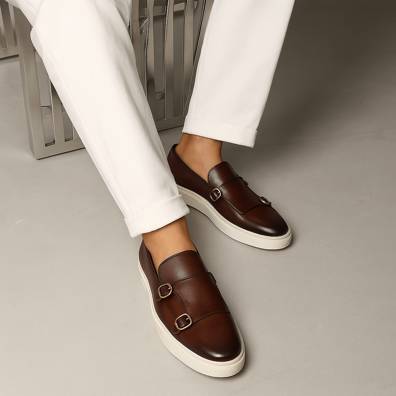 Luxeoutfit | Contrast Buckled Leather Loafers 2