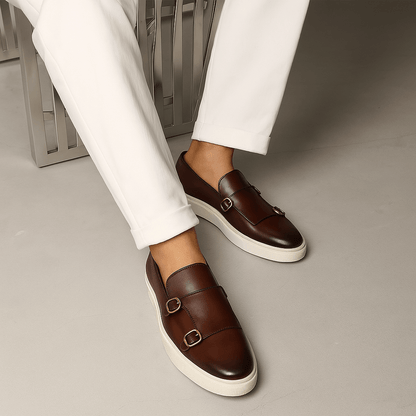 Luxeoutfit | Contrast Buckled Leather Loafers 2