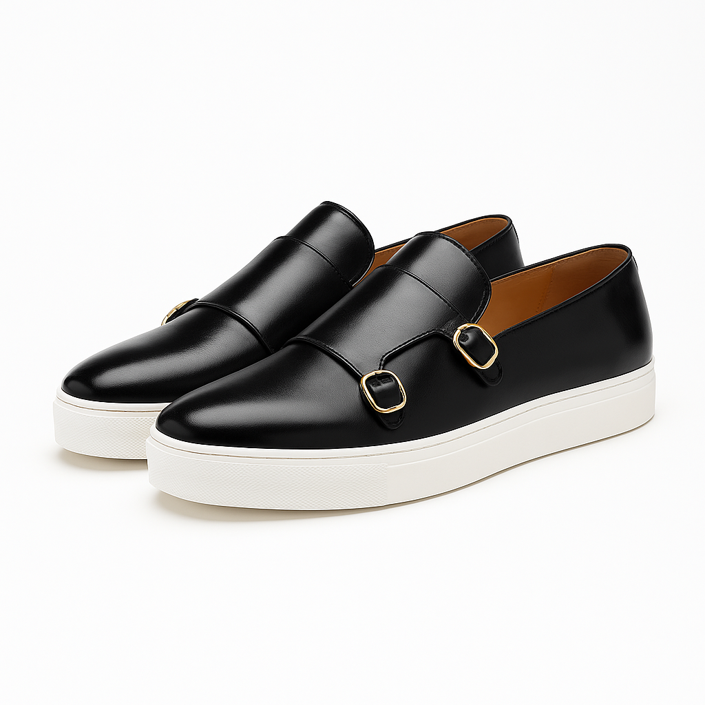 Luxeoutfit | Contrast Buckled Leather Loafers 3