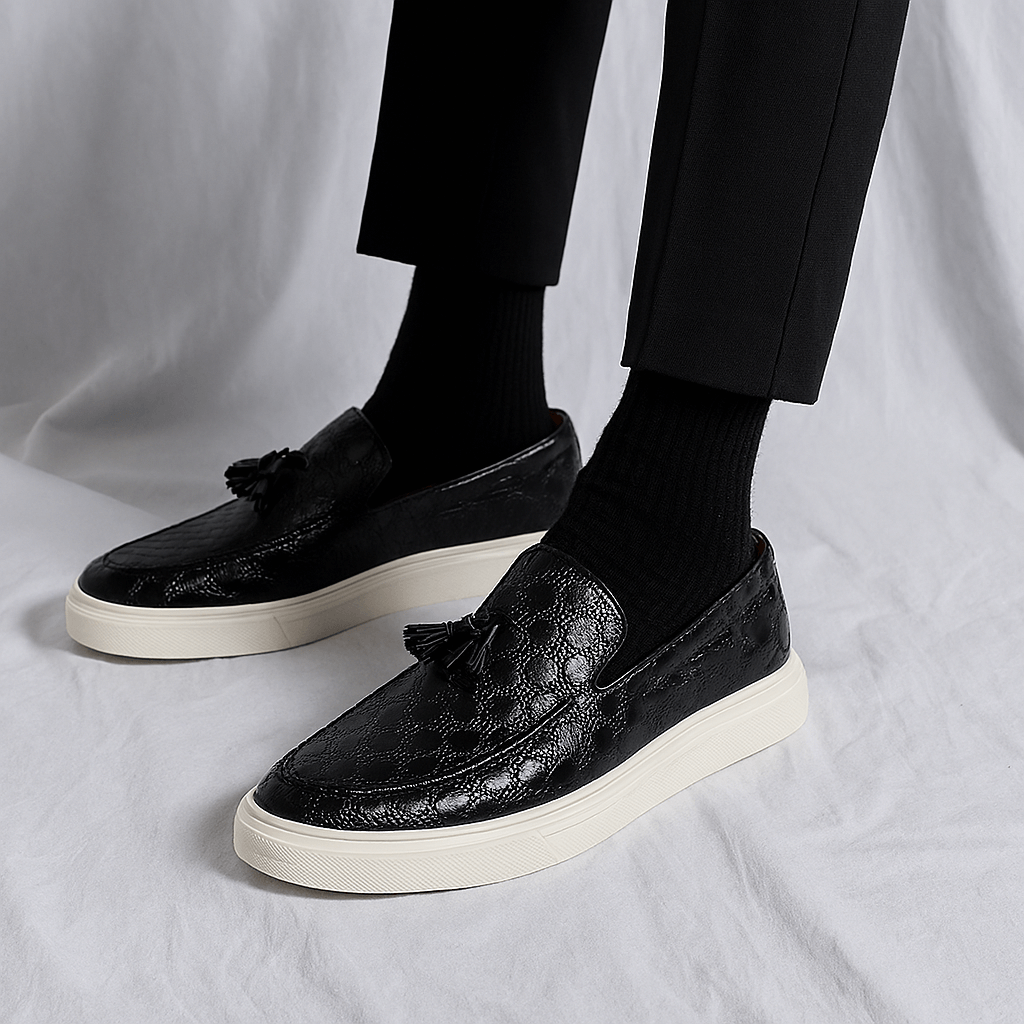 Luxeoutfit | Textured Leather Tassel Loafers 2