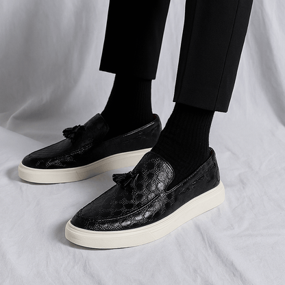 Luxeoutfit | Textured Leather Tassel Loafers 2