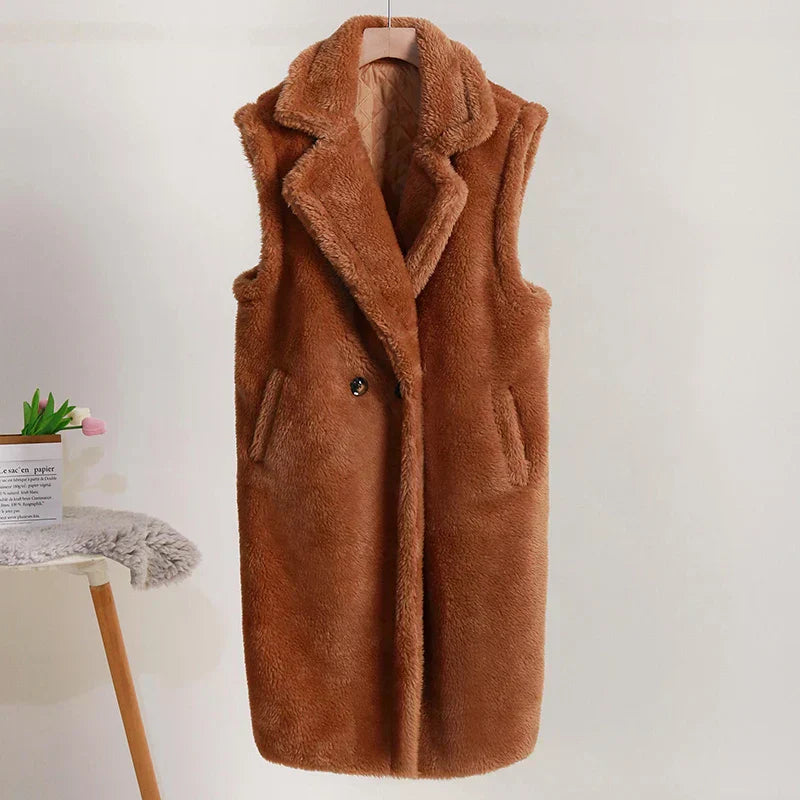 Chic Ladies' Sleeveless Double Button Long Waistcoat - VogeLuxe