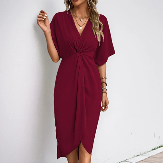Elegant V Neck Wrap Dress for Ladies
