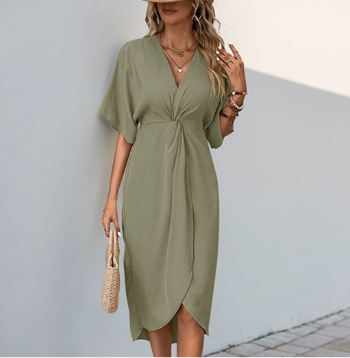 Elegant V Neck Wrap Dress for Ladies - VogeLuxe