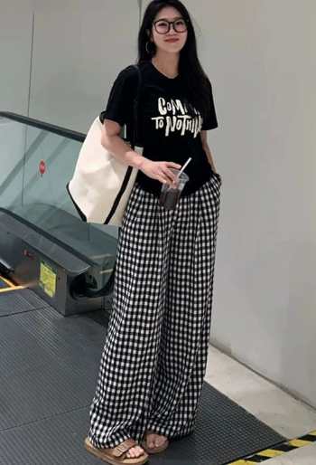 Comfortable High-Waist Plaid Pants - VogeLuxe