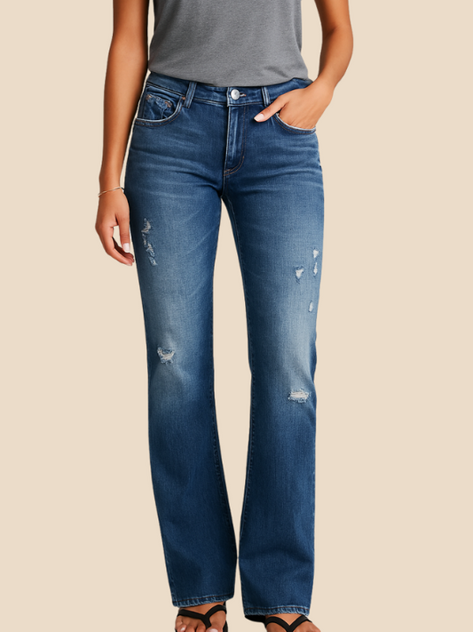Classic High Waist Dark Blue Straight Jeans - VogeLuxe