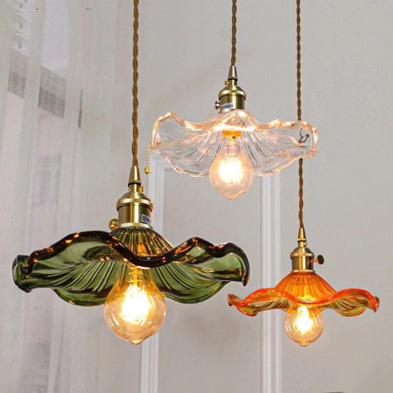Elegant Glass Floral Pendant Lamp with LED Bulb - VogeLuxe