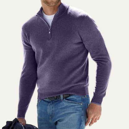 VogeLuxe | Men’s Fine Knit Quarter Zip Mock Neck Sweater