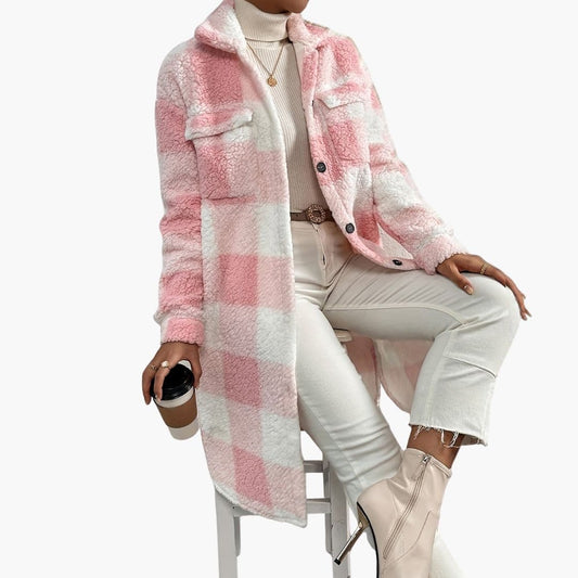 Warm Plaid Sherpa Women's Coat - VogeLuxe